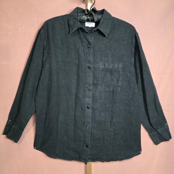 Mate the Label Organic Linen Oversized Button Down Black M - Picture 2 of 11